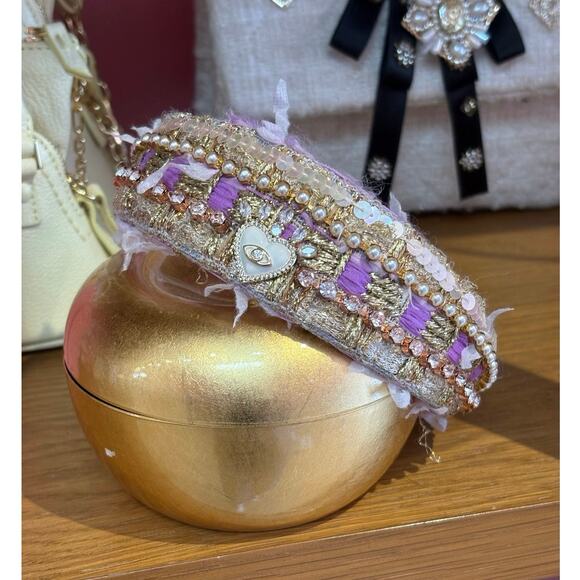 Minime Paris Accessories - Minime Paris, Handmade Tweed Headband, 3 Rows, Light Purple
